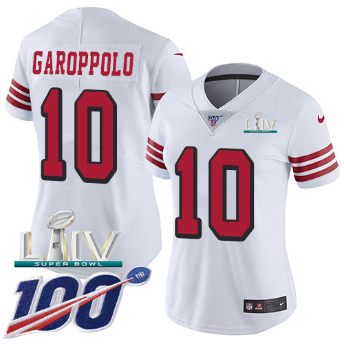 San Francisco 49ers Nike 10 Jimmy Garoppolo White Super Bowl LIV 2020 Rush Women Stitched NFL Limited 100th Season Jersey